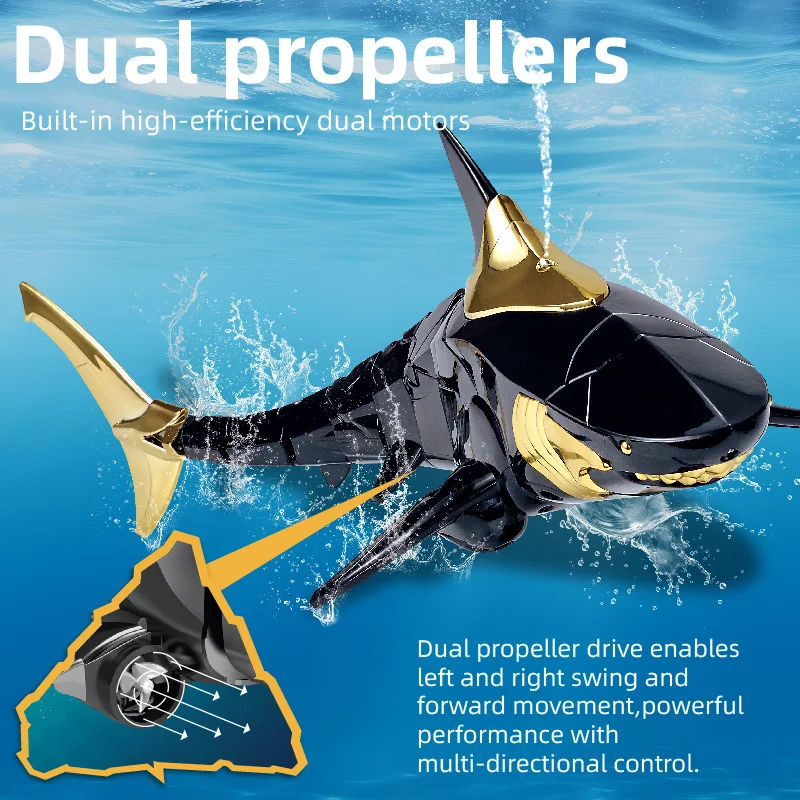 2.4GHz Remote Control Shark Boat Toy Simulated Electric Swimming Shark Model Movable Swaying Fish Body Waterproof RC Water Toy