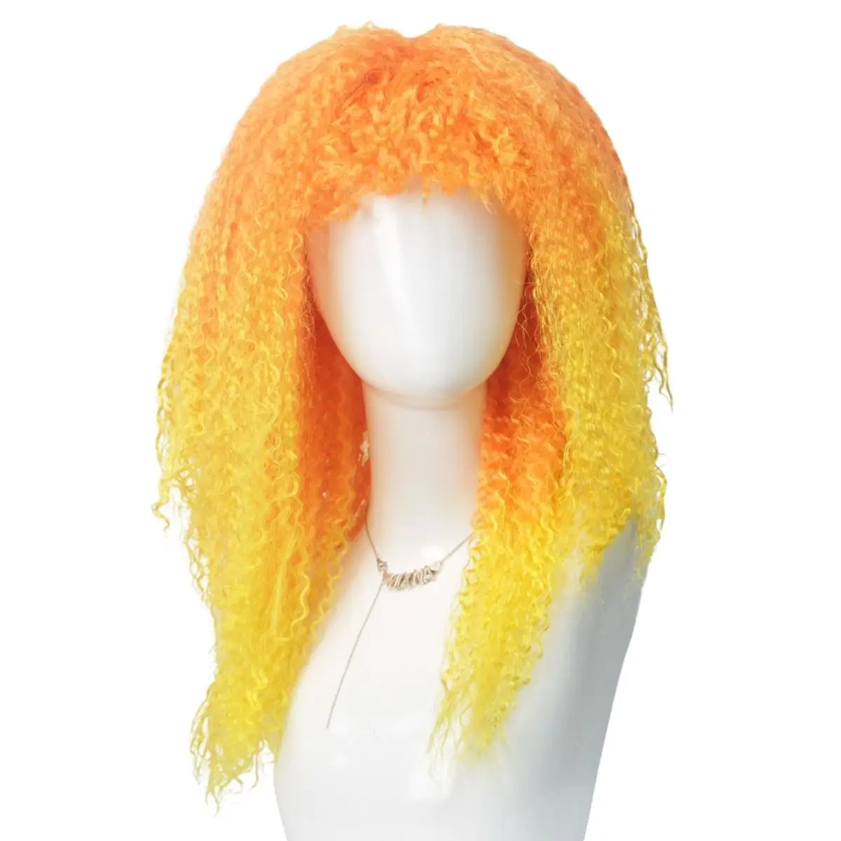 Anxin Brand Synthetic Wig, Orange-Yellow Gradient with Explosive Curls, Full Head with Fluffy Small Curls, Natural Color Transition, Suitable for Parties/Daily Stylish Outfits/Cosplay Styling, for Adults and 16+ Years Old Fashionistas, Easy to Manage and Tangle-Free, One-Piece
