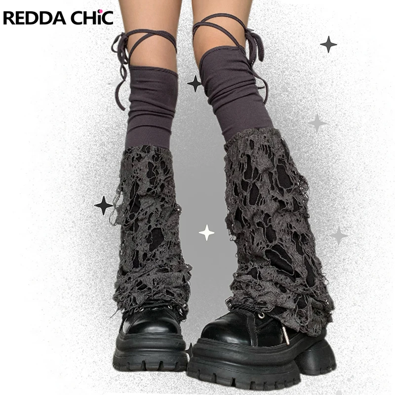 REDDACHiC Goth Women Destroyed Leg Warmers Arm Sleeves Retro Gray Flare Boots Cover Fingerless Gloves Punk Grunge Women Clothes
