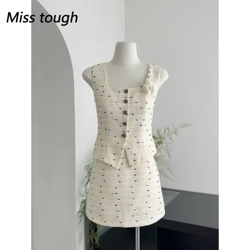 Frühlings-Set für Damen: Elegantes 2-Teiliges Outfit mit Polka-Dot-Oberteil und A-Linien-Minirock, Koreanische Mode für Urlaub und Büro