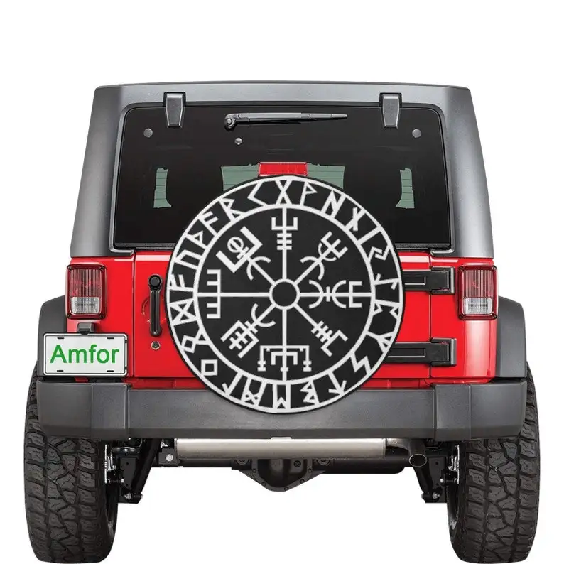 Viking Symbol Spare Tire Cover Nordic Compass Spare Tire Cover Day SUV Tire Cover Gift For Jeep Lover Gift For Car Lover Camper