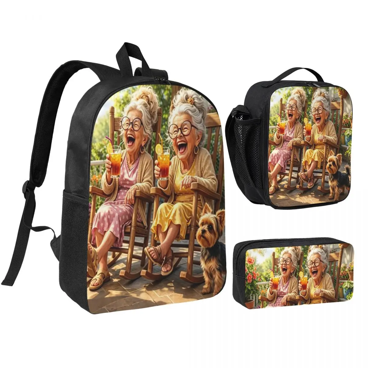 Best Friend Old Sisters Living In The Courtyard Backpack BookBag School Bag Shoulder Bags 3ps Insulated Lunch Bag Pencil Case