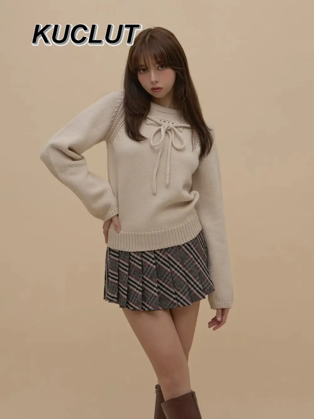 

Japanese Niche Design Style Sweet Tie Round Neck Pullover Sweater Top Autumn Winter Embroidery Knitted Sweaters for Women