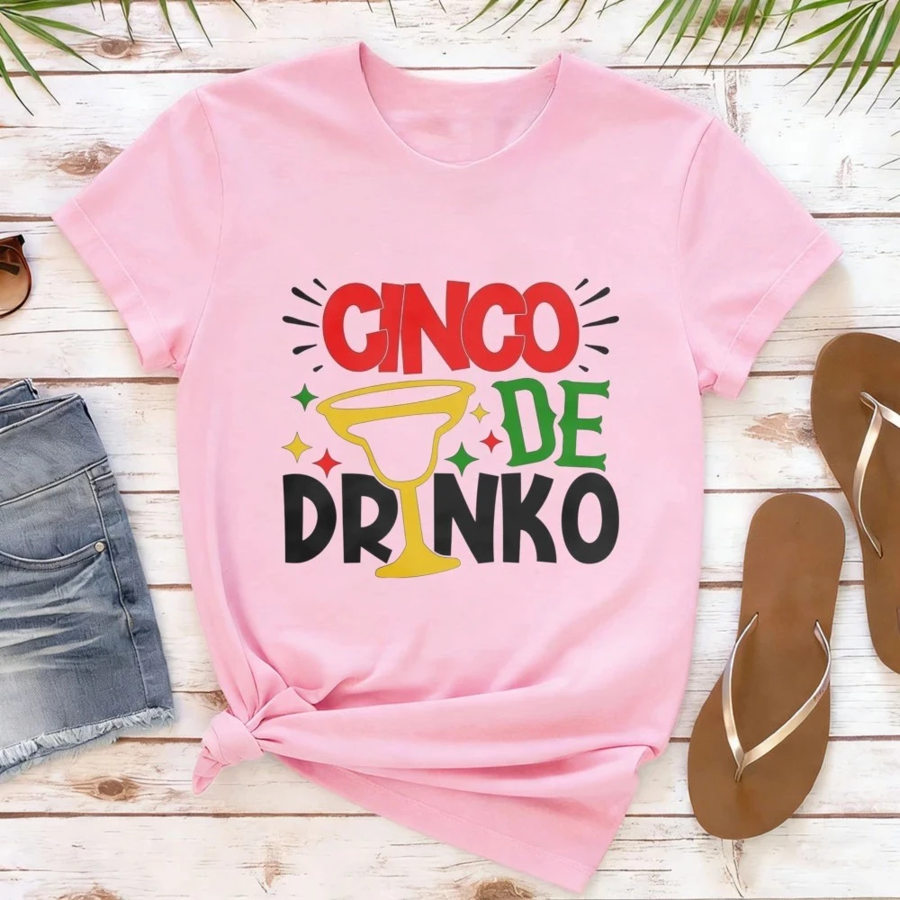 Cinco De Drinko T-Shirt  Alcohol Tee Sombrero Shirts Cinco De Mayo Clothes Womens Ladies Mexico Vacation Tees Summer Fiesta Tops