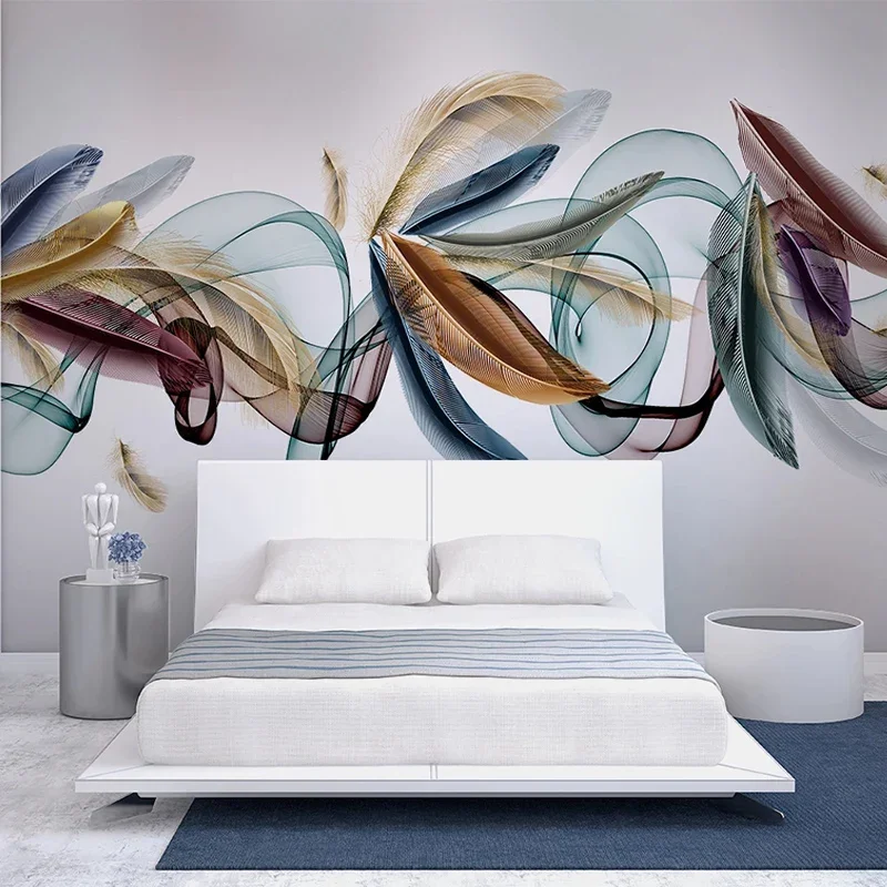 Custom 3D Wall Mural Nordic Modern Light Luxury Hand Painted Feather Abstract Smoke Wallpaper Living Room Bedroom Creative Mural