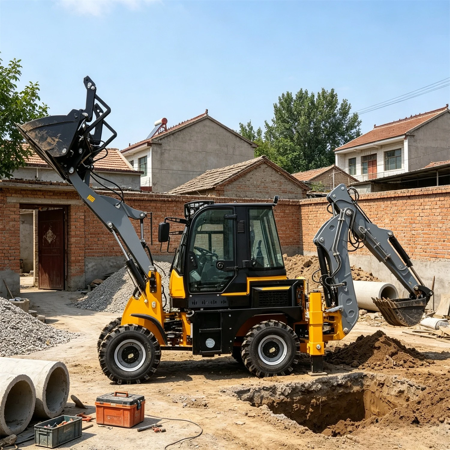 Hot Product Two Busy Loaders Wheel Backhoe Loader Earth-moving Machinery Hydraulic Backhoe Loader Directly Factory Sale