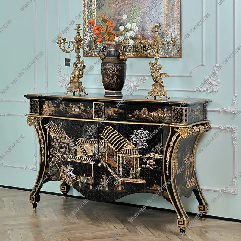 New home furnishing American French hand-painted Ming and Qing ladies crack paint polished red aged art entrance cabinet