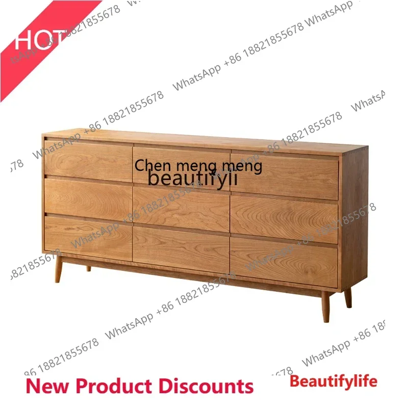 

z11Solid wood chest, bedroom storage cabinet, drawer type Japanese cherry wood log furniture