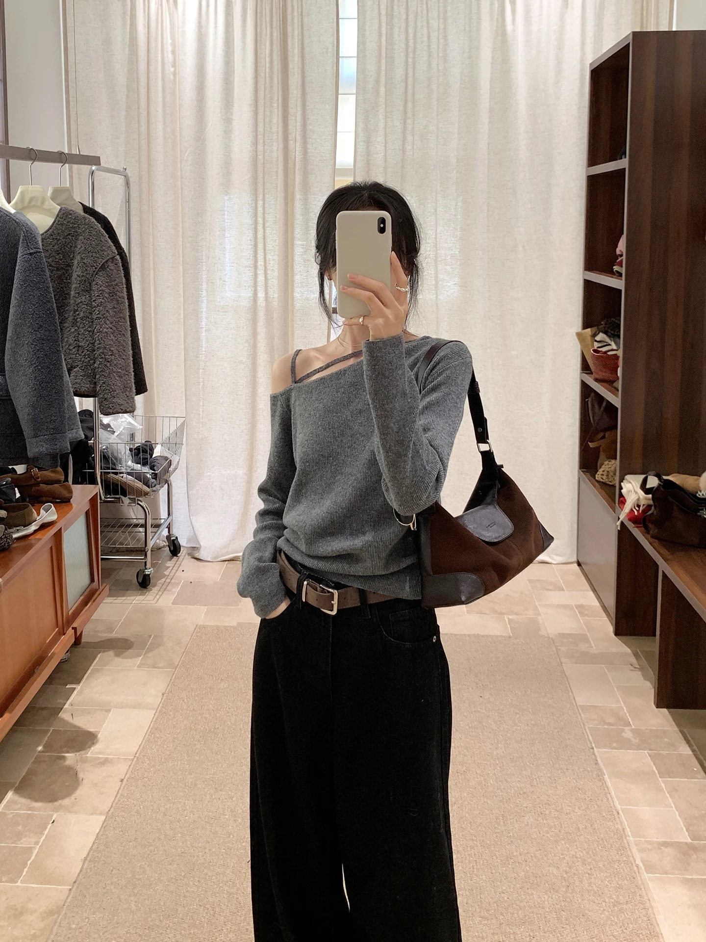 

ay Woolen Knitted Sweater Casual oulder Design Long Sve Women's Autumn Winter Faion Versatile Loose Fit round Ne Top