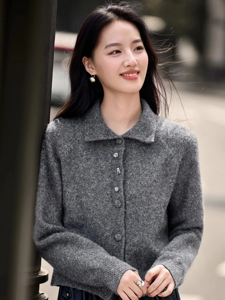 SENTUBILA женские повседневные кардиганы с отложным воротником, однобортные свитера, осень 2023, однотонные вязаные женские топы W54EI3846