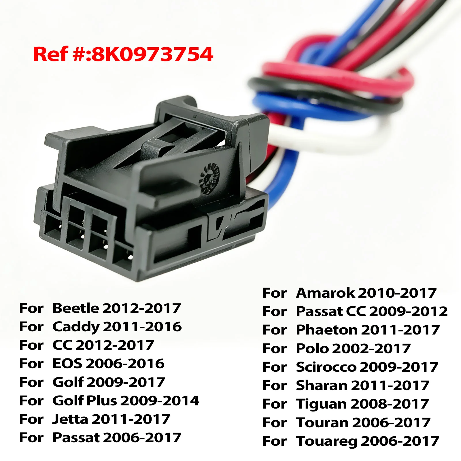 Conector de 4 Vias e 4 Pinos para VW Amarok, Caddy, Golf, Jetta, Passat, Tiguan, Polo, Sharan, Scirocco, Conector de Sensor de Interruptor 8K0973754