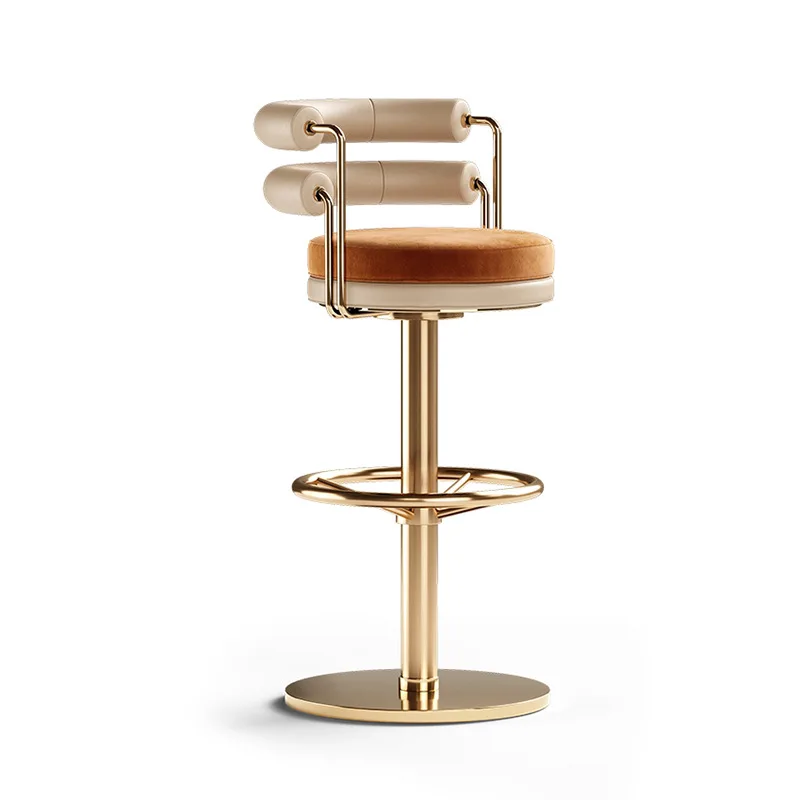 Modern Luxury Bar Chair Metal Frame Velvet Upholstered Golden Stainless Steel High Quality Rotating Feature for Home Hotel Bars