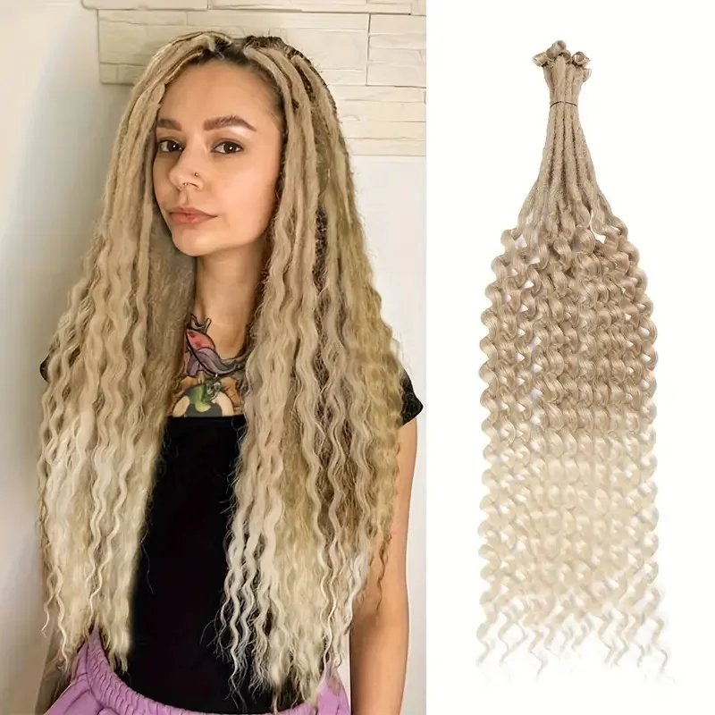 Synthetic Braiding Hair 10 Strands Pre-Looped Curly Ends Crochet Dreadlocks Fluffy Wig Anime Cosplay Party Long Wavy Extensions