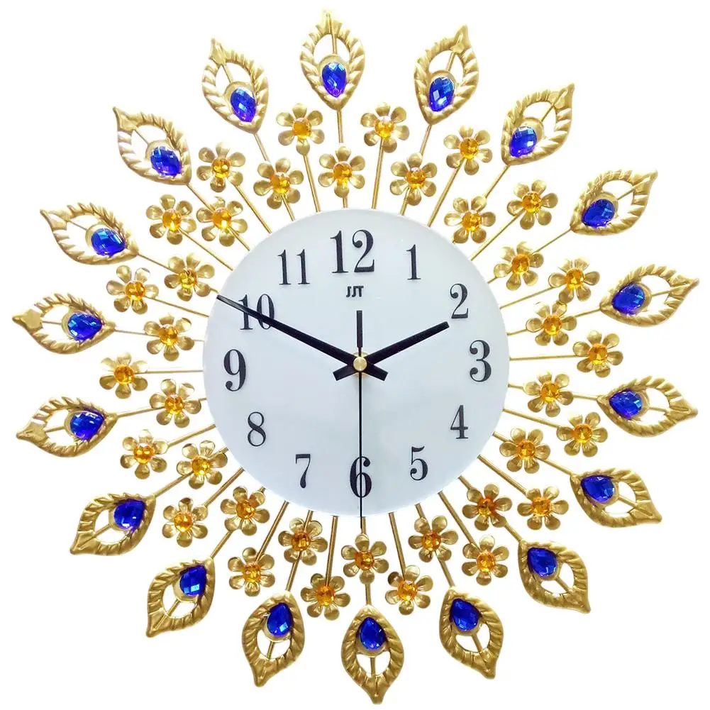 15in Silent Metal For Crystal 3D Peacock Wall Clock For Living Room Modern Art Simple Peacock Creative Clock