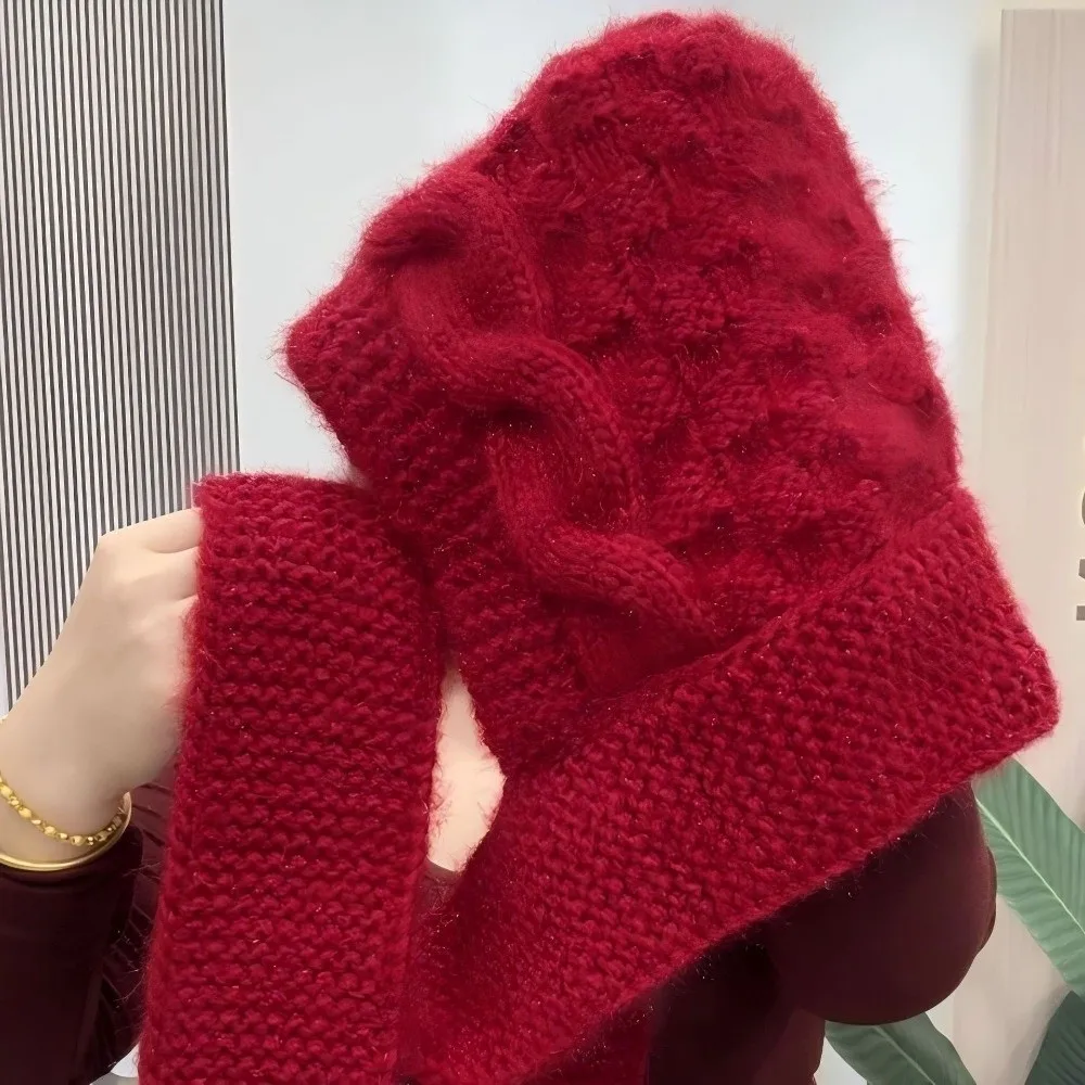 

Fox Ears 2-in-1 Hooded Scarf for Women Keep Warm Ear Protection Hat Scarf Faux Fur Soft Winter Scarf Autumn Winter