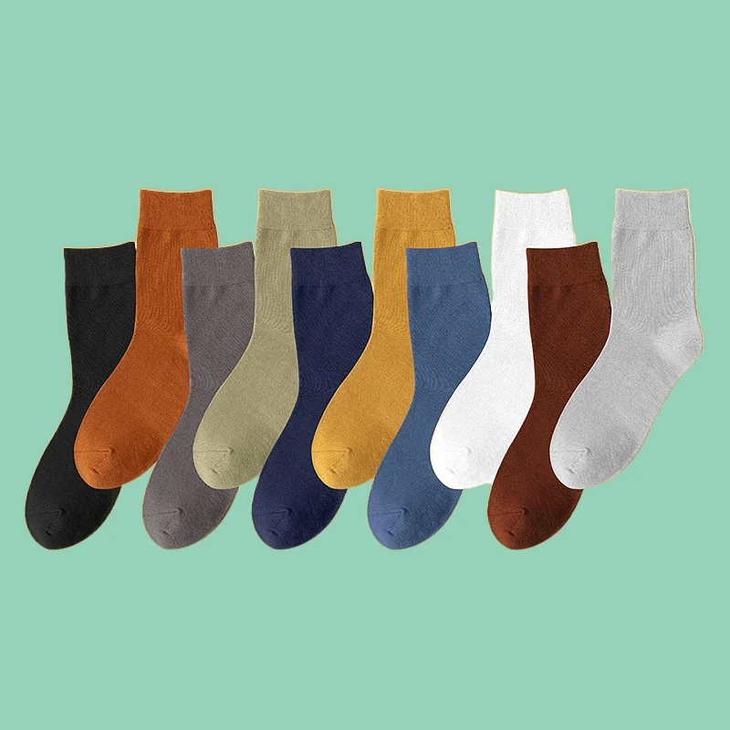 5/10 Pairs High Quality Men's Mid Length Casual Cotton Socks Sweat Absorbing Breathable Wear-resistant Odor Resistant Long Socks