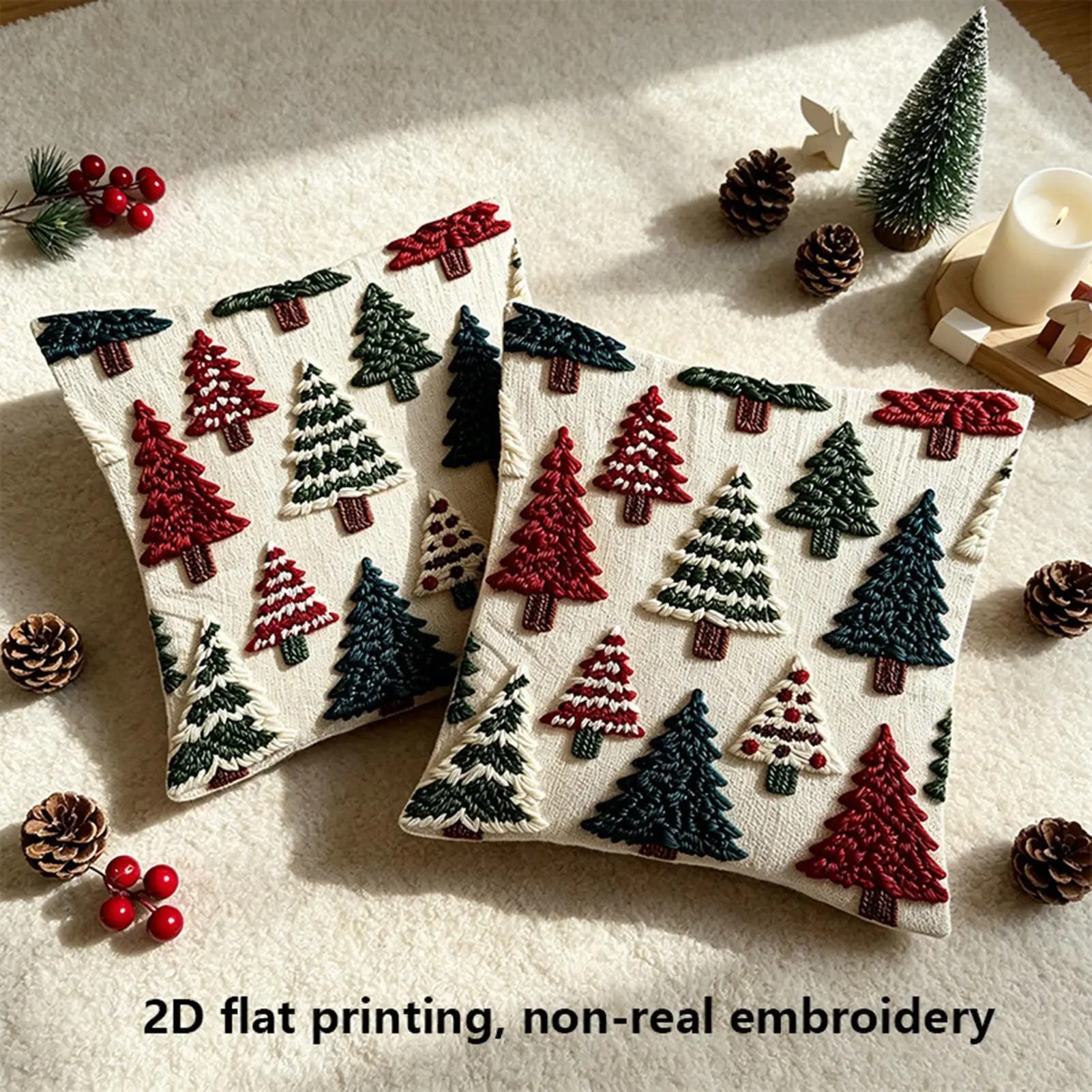 Christmas Cushion Covers 2 Pieces Flat Christmas Tree Pillowcase 17.7x17.7 Inch Holiday Pillow Covers For Couch Sofa Bedroom
