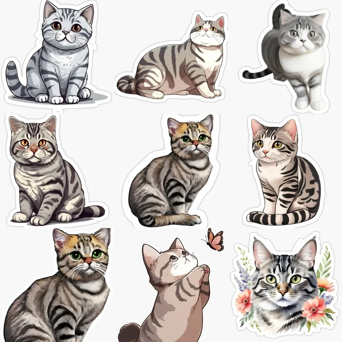 

Cute American Shorthair Cat Pets PVC Waterproof Stickers for Decorate Fridge Window Wall Room Car Van Bicycle Decal Accessories