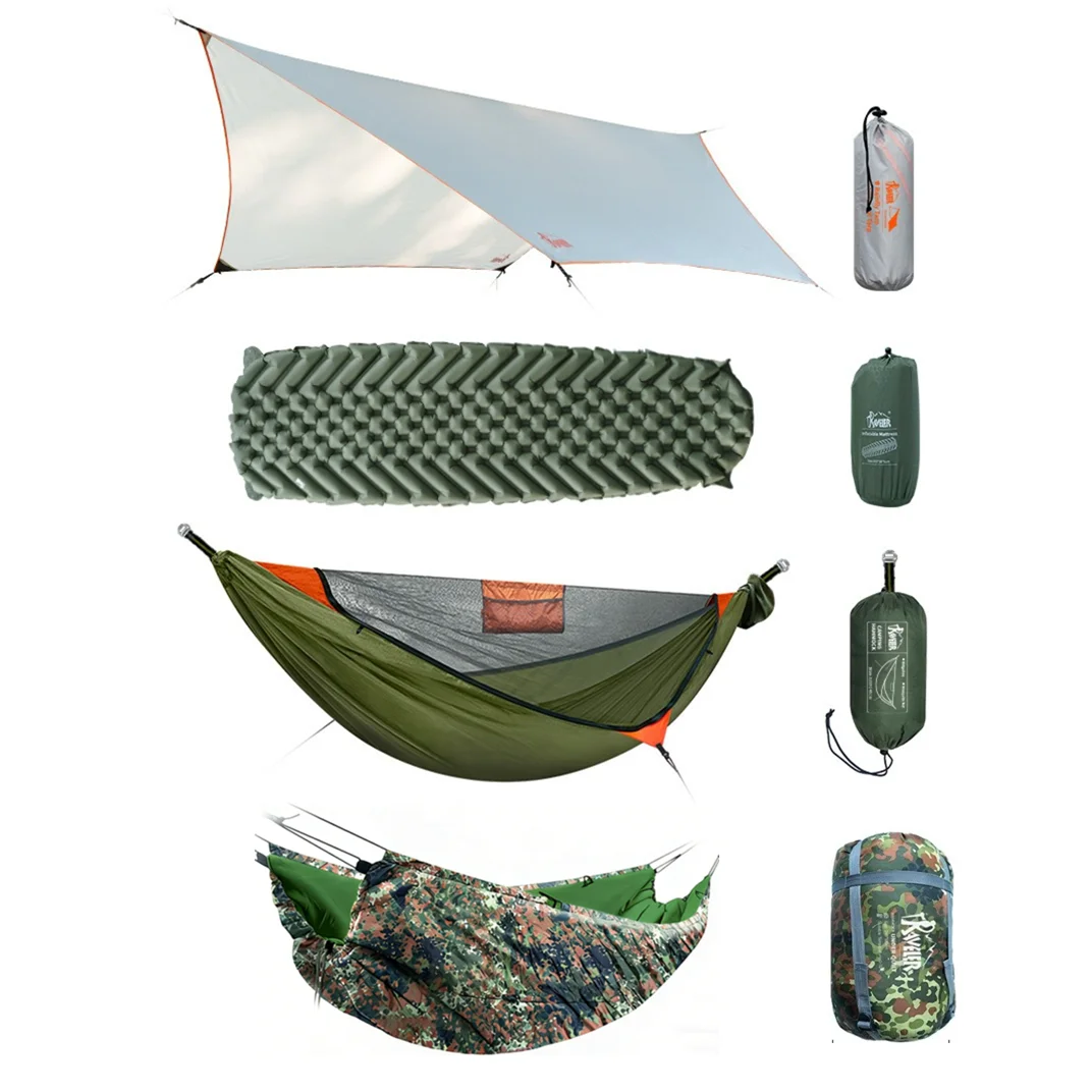 Ridge Line Hammock Shelter with Full Setup: Mosquito Net, Weather Fly, Pad & Bag, for Fast Deployment & Max Protection