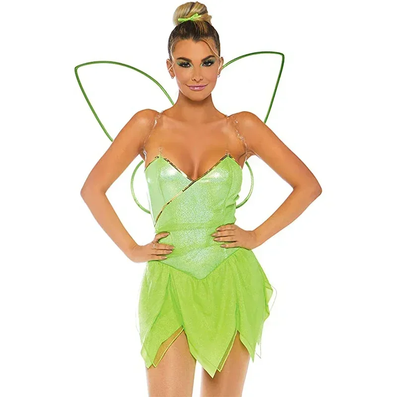 EE01 여성의 예쁜 픽시 요정 의상 여성 녹색 숲 스팽글 요정 드레스 세트 날개 코스프레 할로윈 멋진 DressIo0!