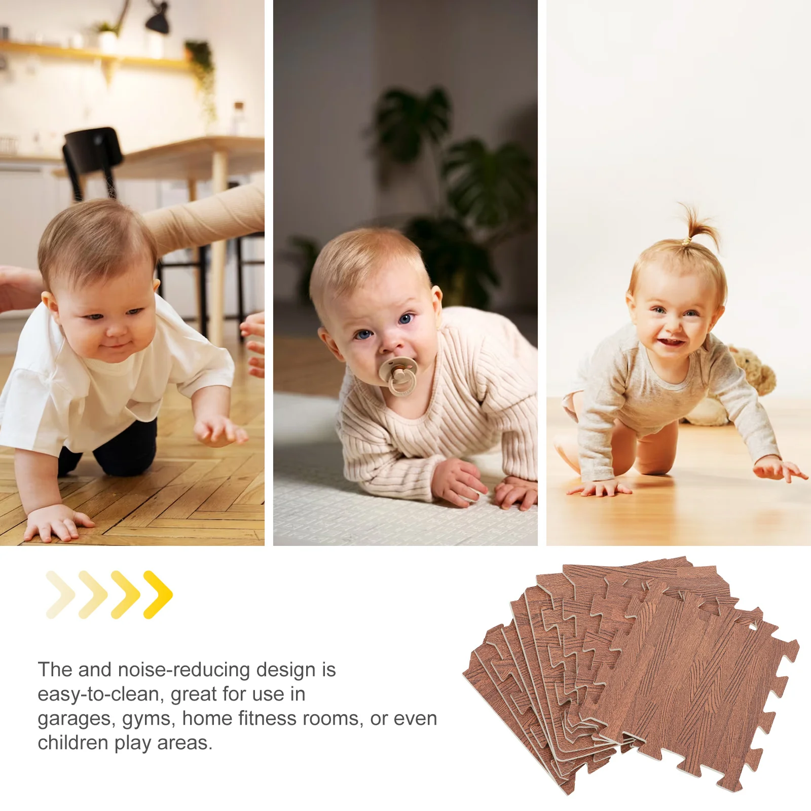 

10Pcs Wood Grain Floor Mat Eva Puzzle Exercise Mat Anti-Slip Waterproof Noise-Reducing Fitness Flooring for Home Gym Kitchen