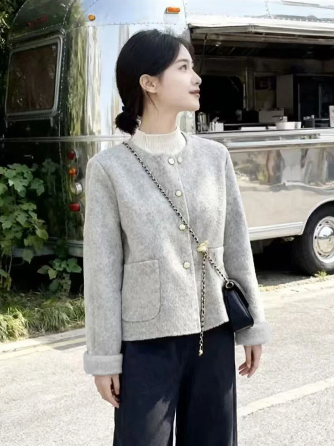 

Двустороннее пальто-кимоно в стиле Хепберн, женская верхняя одежда, корейский свободный крой, длинное пальто на пуговицах, тонкое зимнее пальто