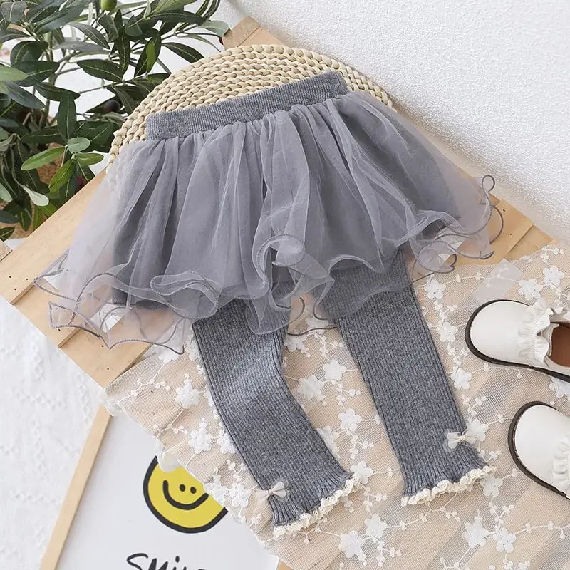 Baby Girls Spring Autumn Winter Mesh Tutu Skirts Pants Kids Leggings Children Fake 2pieces Trousers Birthday Princess Clothes