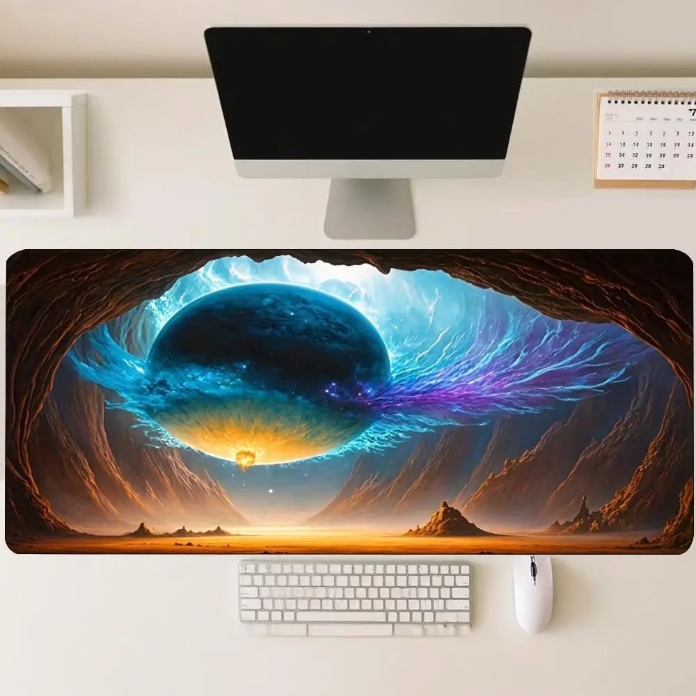 Cave Alien Planet View Large Gaming Mouse Pad Desk Mat Non Slip Rubber Stitched Edge Smooth for Home Office Computer Work