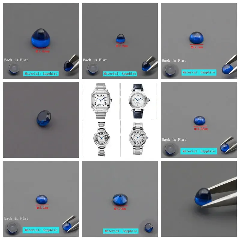 Blue Sapphire Round Suitable Fit Ballon Bleu Pasha Panthere Santos Cle Ronde Maillon Drive Tortue Multiple for Cartir Crown