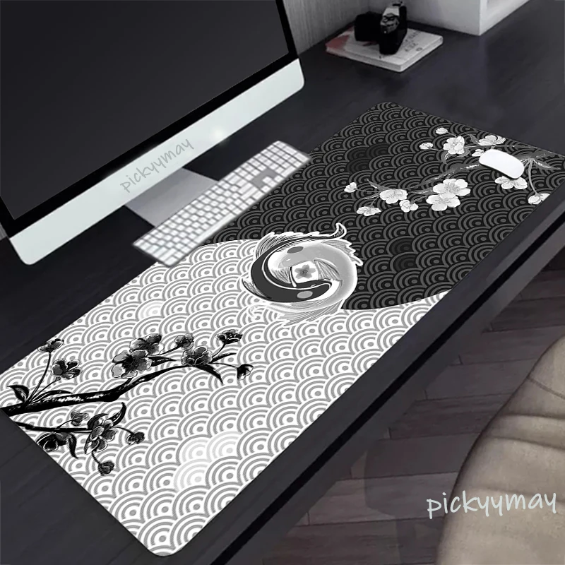 Bantalan Mouse Jepang Besar Sakura Mausepad Pc Alas Meja Elemen Oriental Bantalan Mouse Meja Kantor 900X400 Alas Meja Karpet Naga