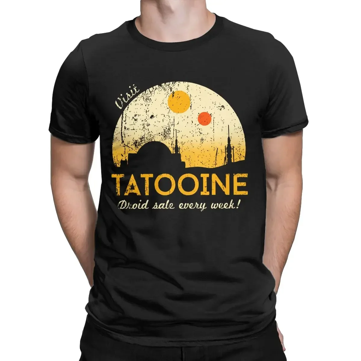 Visit Tatooine T Shirt for Men Pure Cotton Vintage T-Shirt Crew Neck Tee Shirt Short Sleeve Tops Unique