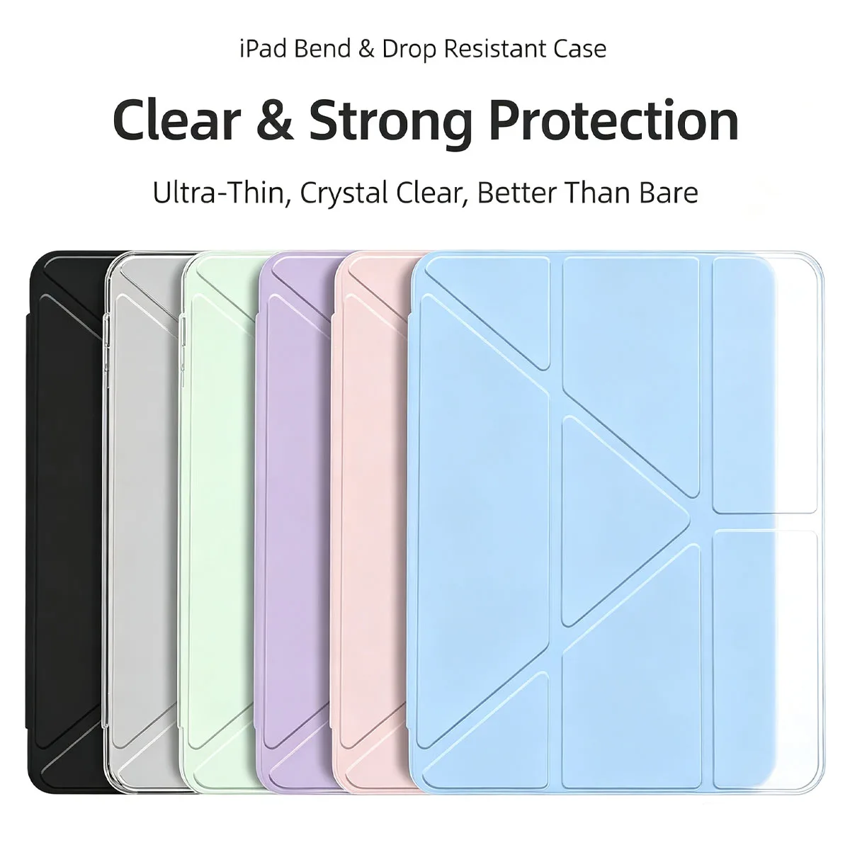3+Y-fold Flip Clear Cover For iPad 10th 11th Gen 2025 7/8/9 10.2'' Start Case For Air 4 5 6 7 11 For Air 2 9.7 Pro 11 Mini 6 7