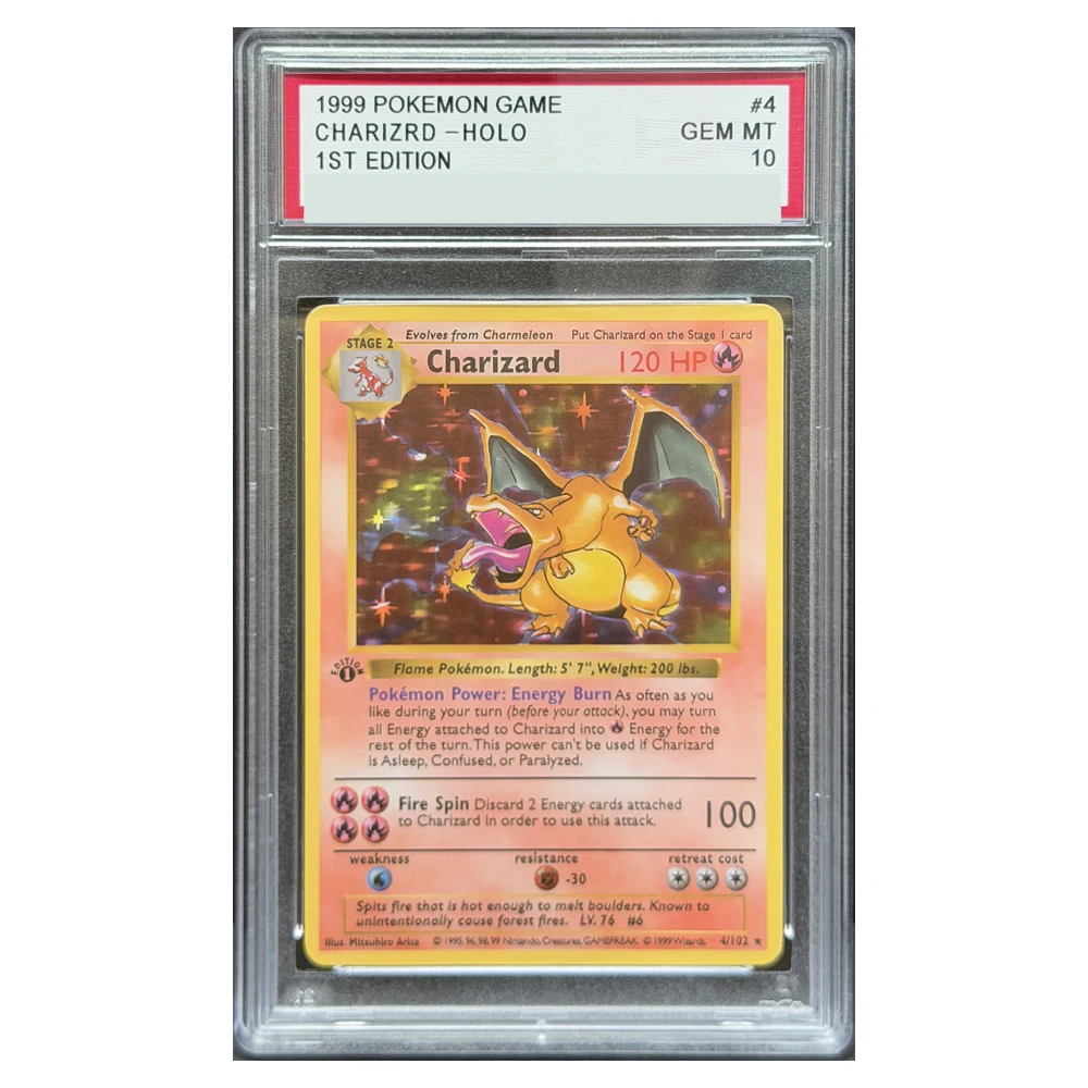 1999 Charizard 4/102 1. Edition Basis-Set Seltene Nicht-Holo Vintage Mitsuhiro Arita WOTC Feuertyp Display Sammlerstück Geschenk
