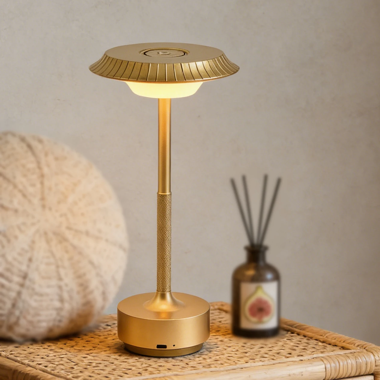 Gold Luxury Mushroom LED Table Lamp, Dimmable Warm Ambient Light for Bedroom, Living Room, Home Decor