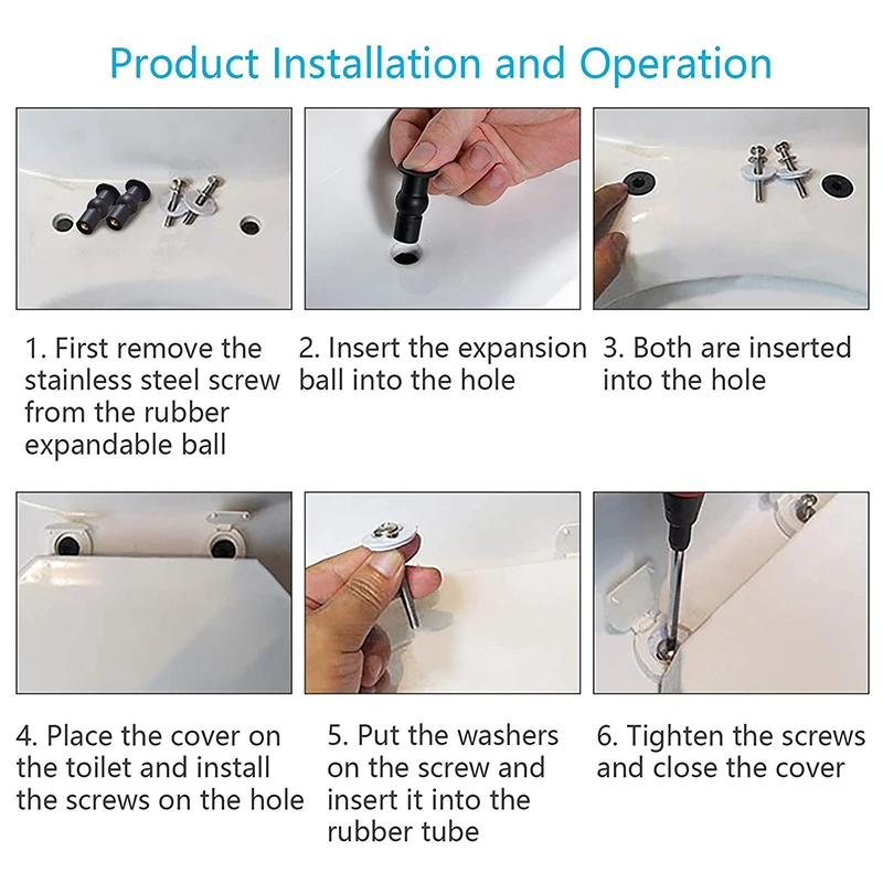 AB06 Toilet Seat Screws,Universal Expanding Rubber Screw Top Fixing Hinges Fitting WC Blind Hole Plastic Washers Nut