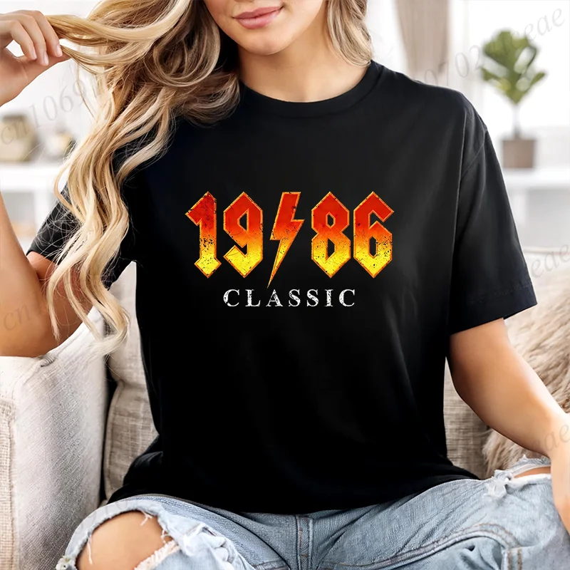 Birthday 1926~1996 Printed Shirt Funny T Shirt Women's Casual Top 1976 Classic Print Long Sleeve T-Shirt Crew Neck Tee Tshirt