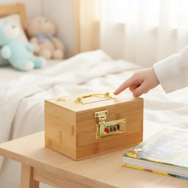 Wooden Combination Lock Treasure Box - Adult Bank with Secure Lock, Decorative Savings Box for Home Storage, Anti-Theft Gadget