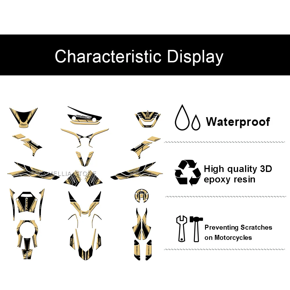 야마하 TMAX 560 오토바이 액세서리, 3D 에폭시 라이트 옐로우 연료 탱크 스티커, 방수 스티커 세트, 신제품 출시