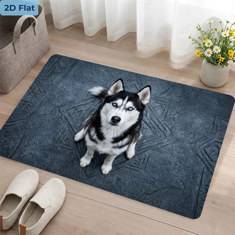 2D Husky Dog Print Doormat Non Slip Washable Indoor Entrance Floor Mat Pet Lover Home Decor