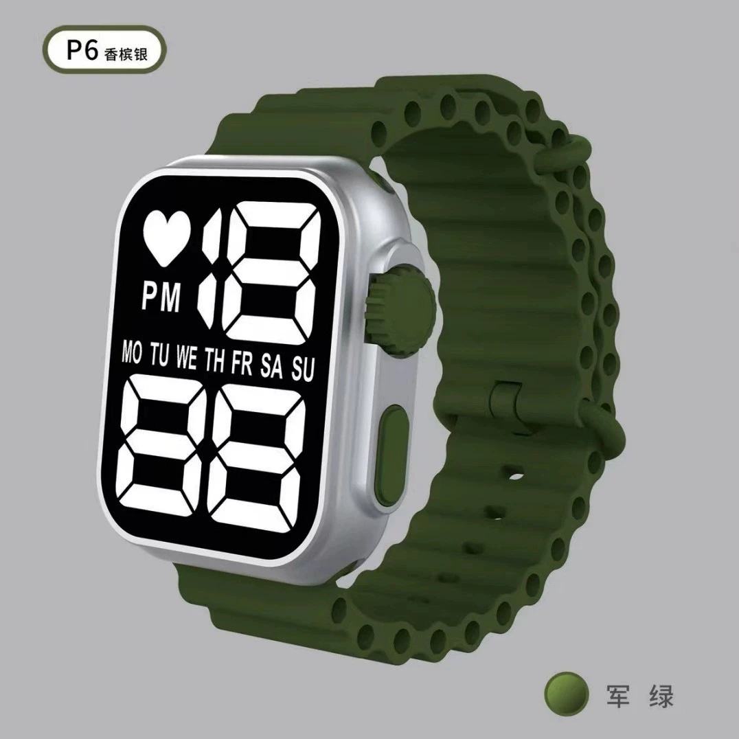 New LED electronic watch P6 champagne silver marine band fashion digital sports children students LED electronic watch