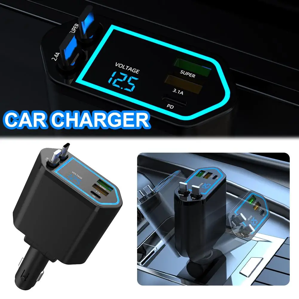 Multi-Port Car Charger With Voltage Display Adjustable Fast Direction Multiple Charging 5-Output Electrical Device Accessor F3K1