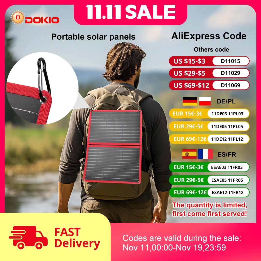 Dokio 20W 5V Flexible Solar Panels  from China 20W Solar Panels for camping,Charge your phone