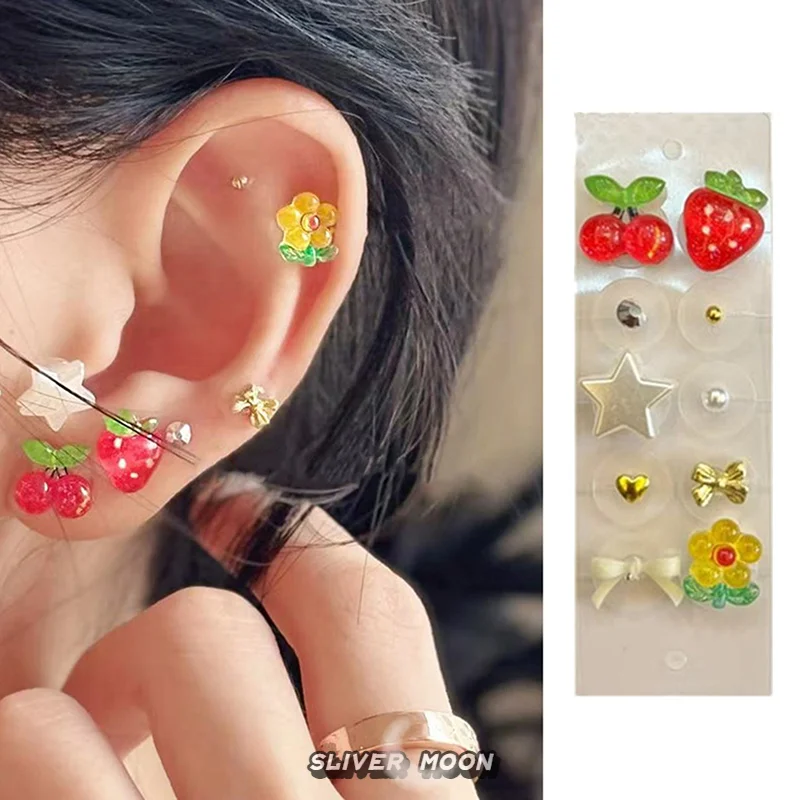 10 Patches Cherry Strawberry Ear Stickers - Auricular Acupuncture Ear Pressure Stick | Massage Seeds Stickers