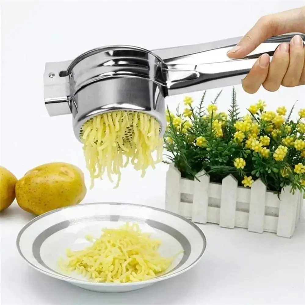 1 Pcs Masher RicerPress patatas pulverizadas de acero inoxidable triturando puré de frutas y verduras prensador juguador prensador herramientas de cocina