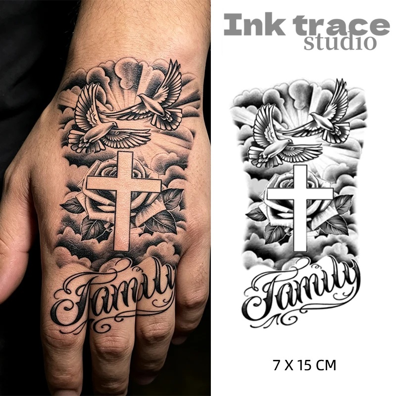 1/2PCS New Realistic Black White Warrior Hand Back Water Transfer Tattoo Sticker Realistic Soldier Skin Decal Body Art Patch