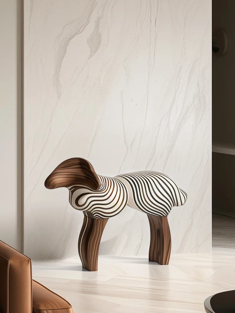 Italian light luxury creative abstract lamb solid wood stool artistic design sense household animal stool low stool