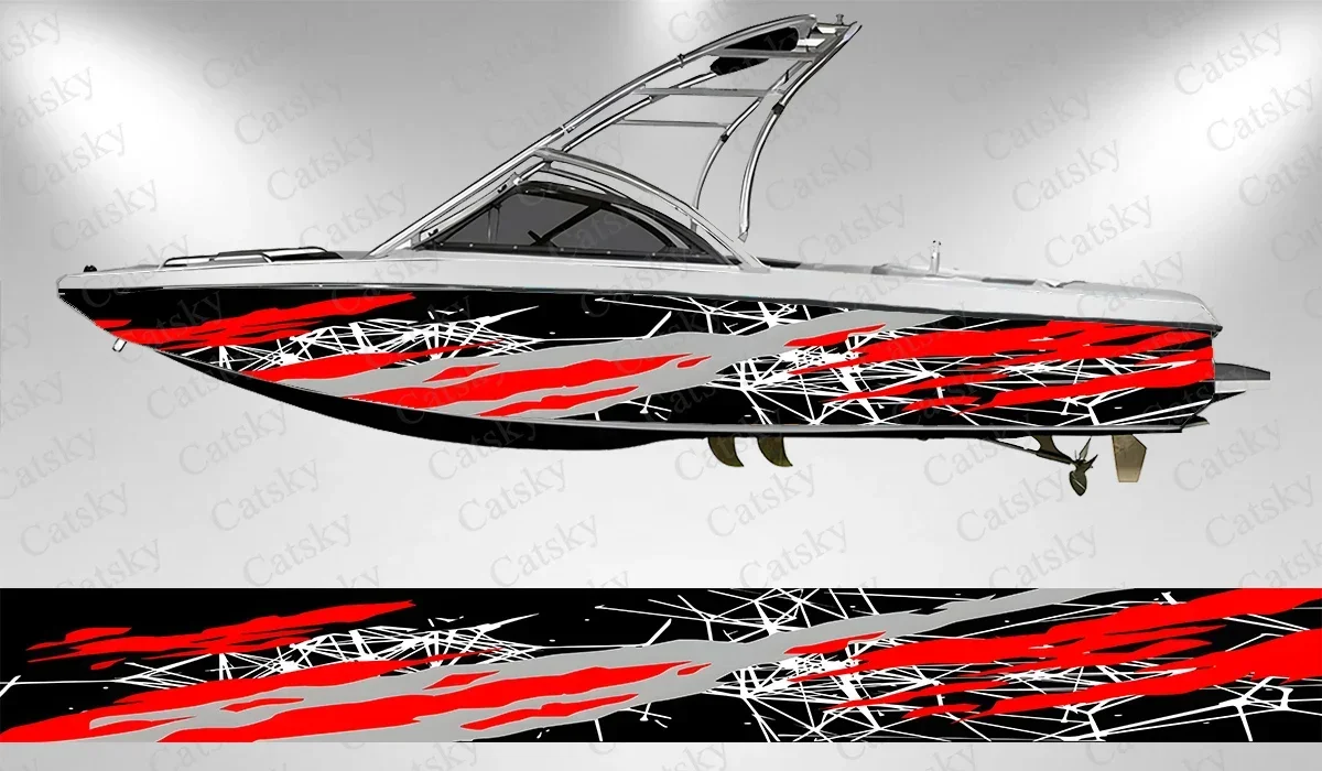 Full color geometric abstract stripes Boat Stickers Vinyl Wrap for Pontoonman Console Deck Boat Fishing Platform Decal Sticker