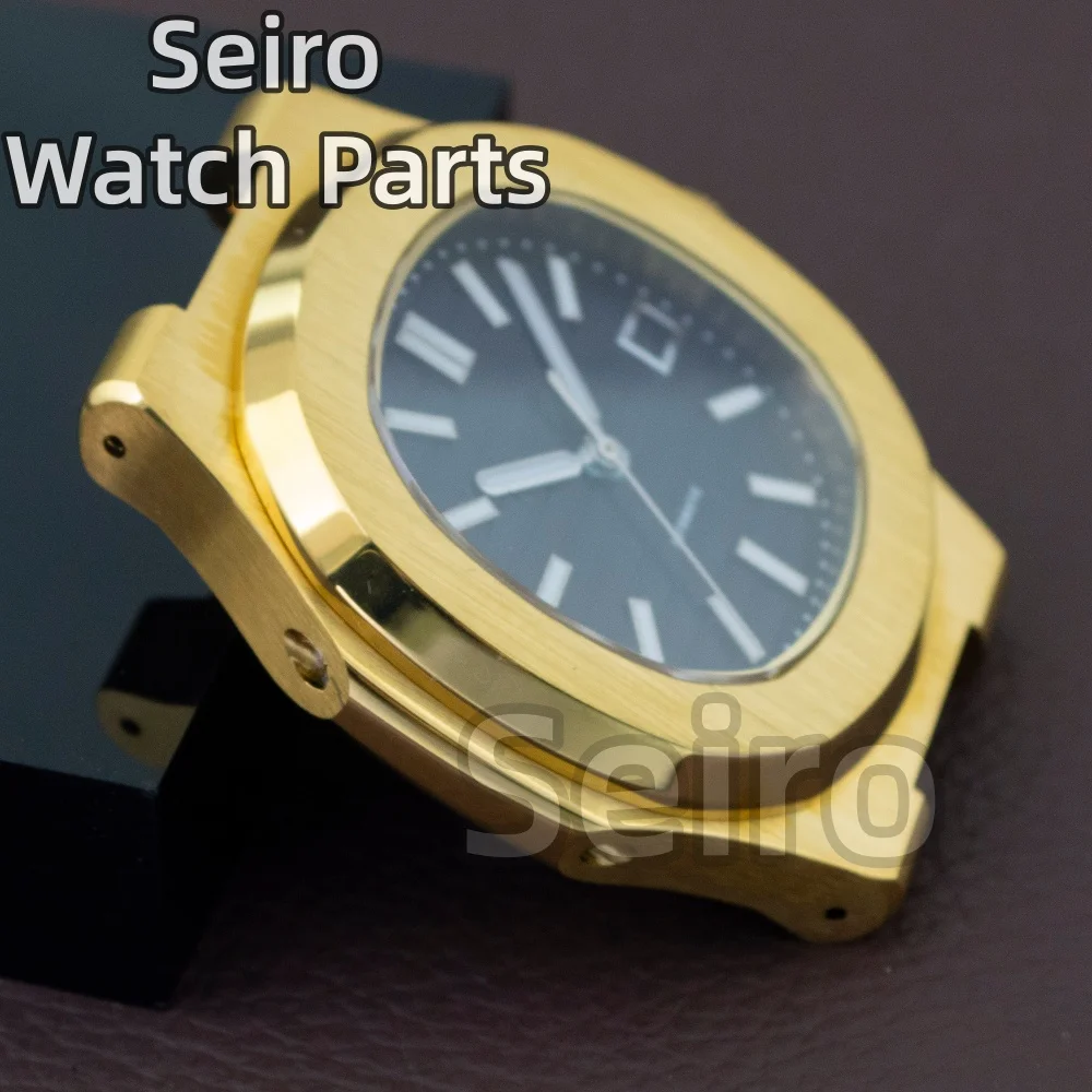 ตัวเรือนนาฬิกาเคลือบทอง PVD ขนาด 41 มม. สายนาฬิกาสแตนเลส กระจกแซฟไฟร์ สำหรับดัดแปลงนาฬิกา Seiko รุ่น Nautilus ใช้กับกลไก NH35/NH36/38 หน้าปัด 30.5 มม. กันน้ำ