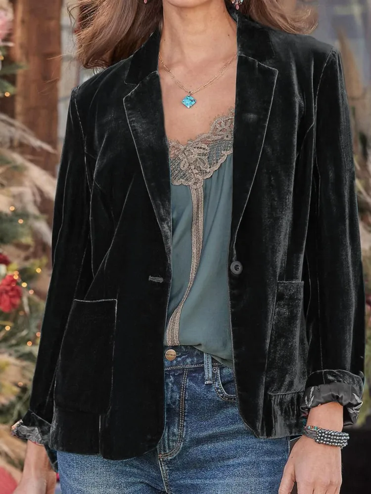 

Vintage Suit Coat Lady Fashion Long Sleeve Turn-down Collar Single Button Coats For Women Holiday Streetwear Women's Clothing