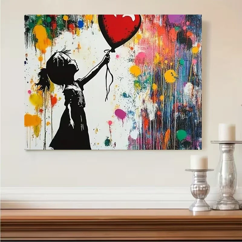 Multiple sizes 1pc frameless Canvas Painting,Girl with Balloon Street Graffiti Poster and Prints Canvas Painting Wall Art Pictur